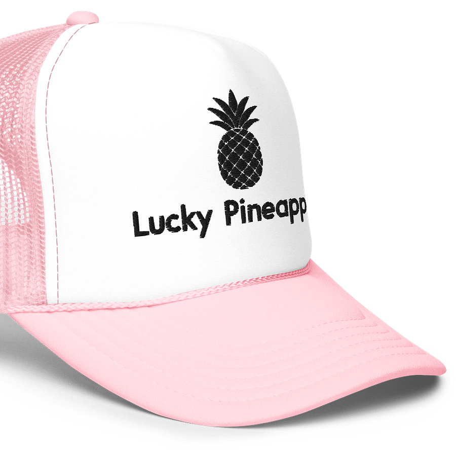 Lucky Pineapple Films Logo Embroidered Pink and White Trucker Hat product image (5)