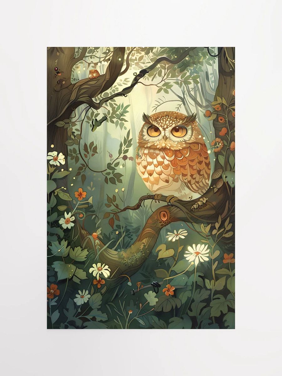Whimsical owl perched in enchanted forest scenery. product image (4)