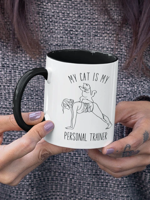 My Cat Is My Personal Trainer duo-tone mug for a crazy cat yoga lady product image (1)