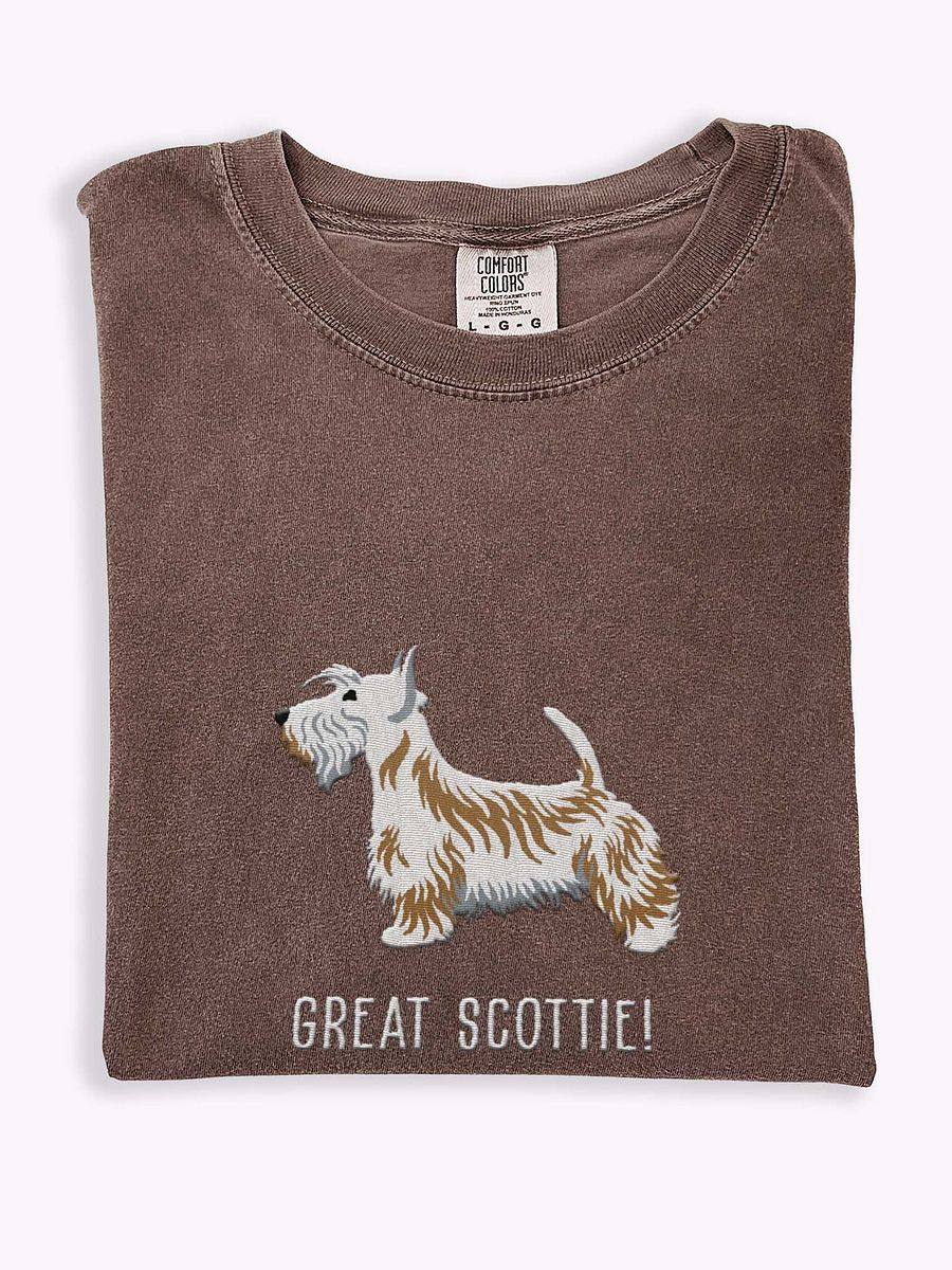 Great Scottie T-Shirt(Embroidered) of a Scottish Terrier(White) product image (1)