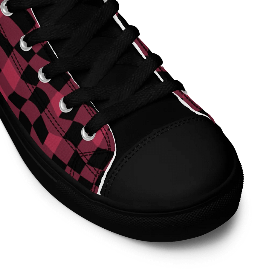 Magenta and Black Warped Checker Men's High Top Canvas Shoes product image (6)