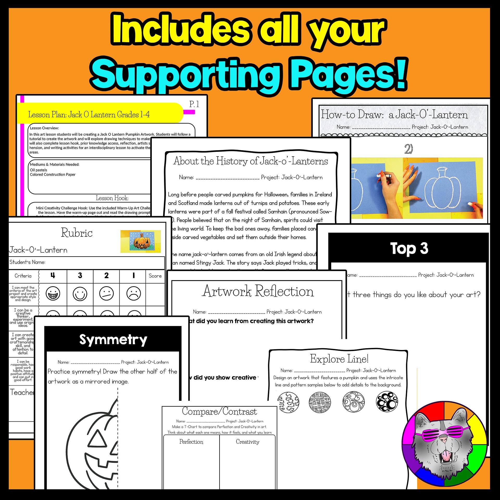 Halloween Jack-O’-Lantern Art Lesson with Reading, Writing & Step-by-Step Tutorial (Grades 1–4) product image (3)