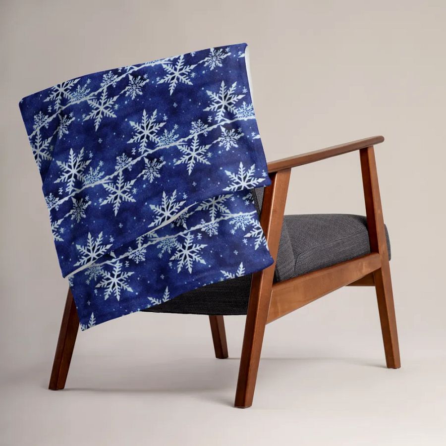 Indigo Snowflake Fluffy Blanket Throw product image (3)