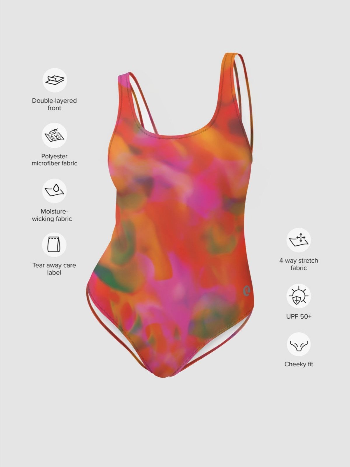 Printed One-Piece Swimsuit "Trendy Vibrant Pink Orange Tie Dye" product image (6)