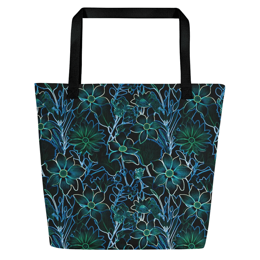 Trippy Floral Teal /All-Over Print Large Tote Bag w/ Pocket by Sublicolor product image (4)