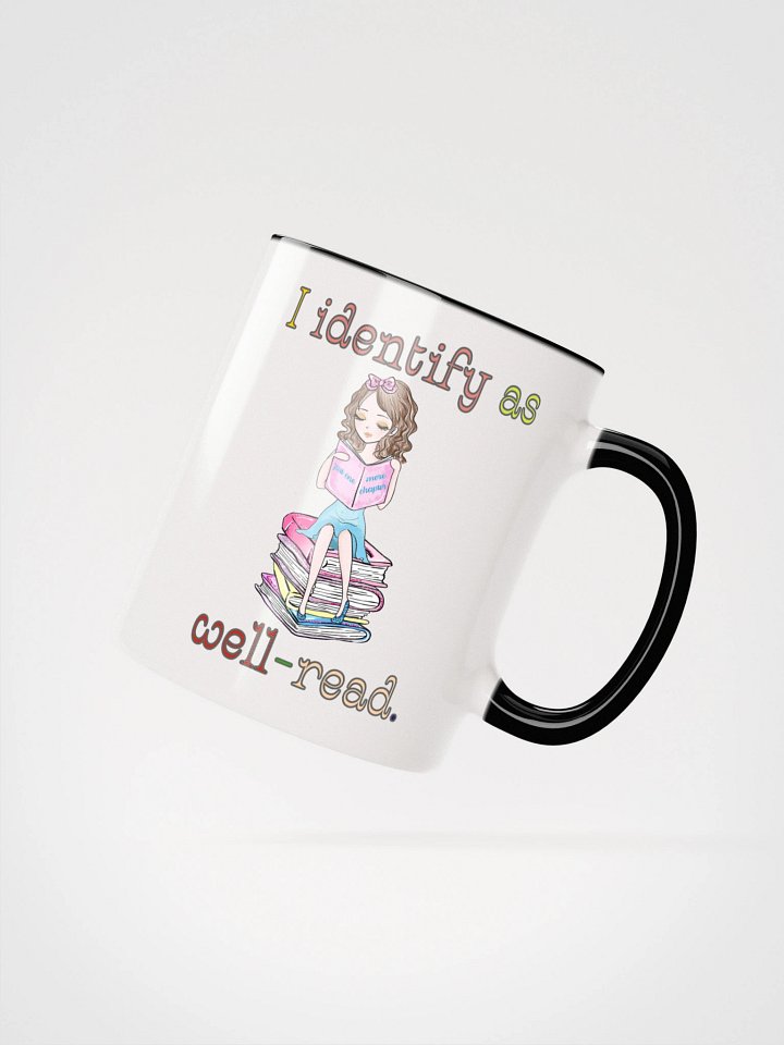 I Identify As Well-Read (Girl Sitting on a Stack of Books) Accent Mug product image (4)