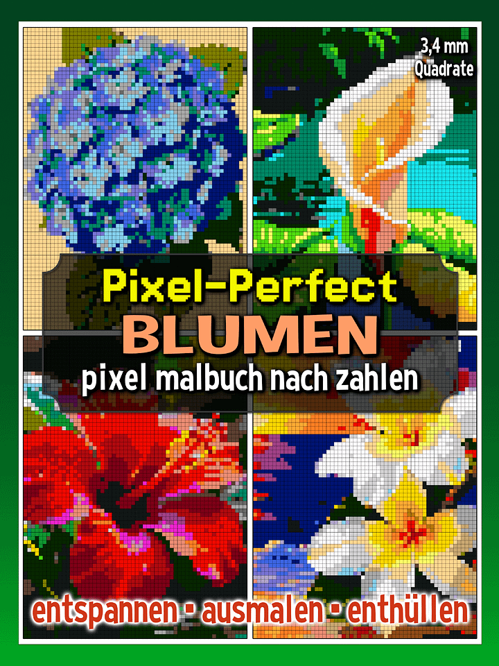 Pixel-Perfect Blumen Pixel Malbuch nach Zahlen - Druckbares PDF product image (1)