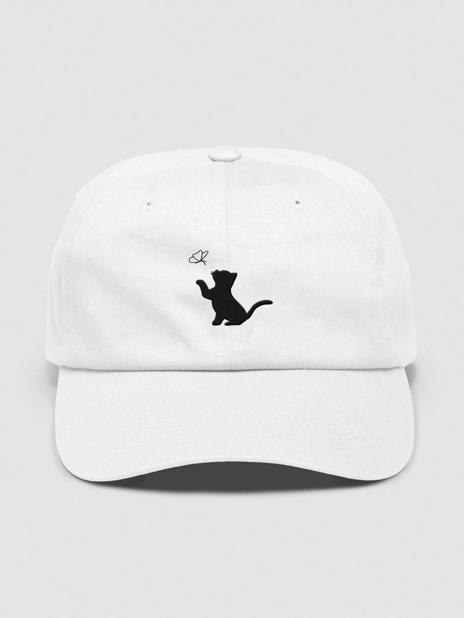 Outline Kitten and Butterfly Embroidered White Cap product image (1)