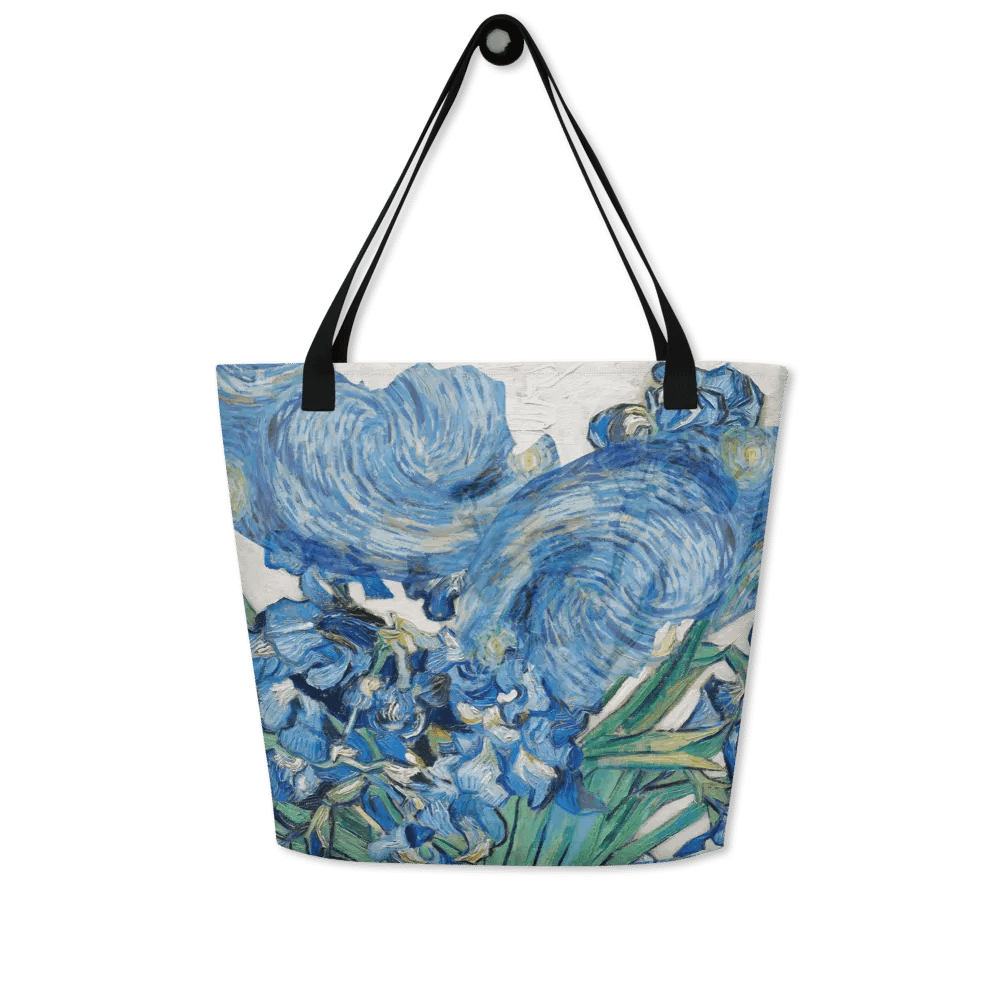 Big printed tote bag with Van Gogh inspired irises and starry night  design product image (4)