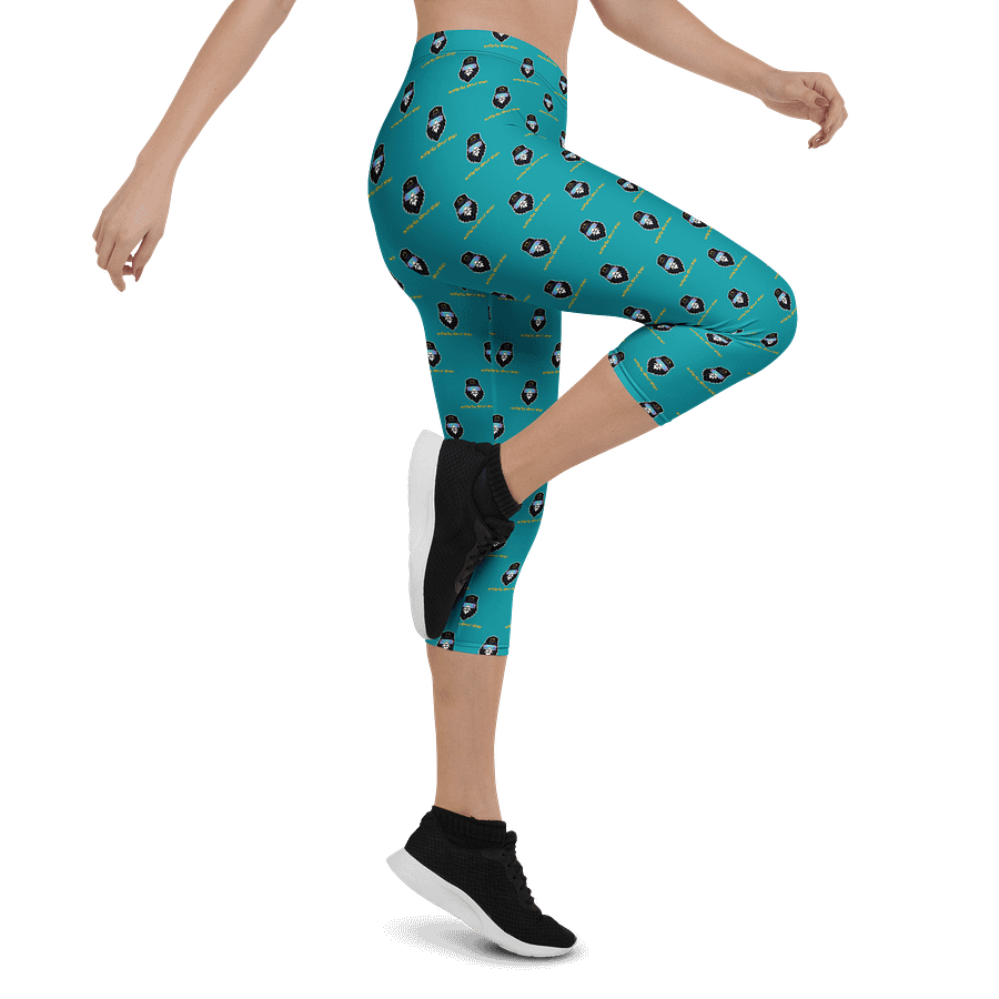 Synthsquatch Fitness Bigfoot Monogram Logo All-Over Print Capri Leggings (Teal) product image (4)