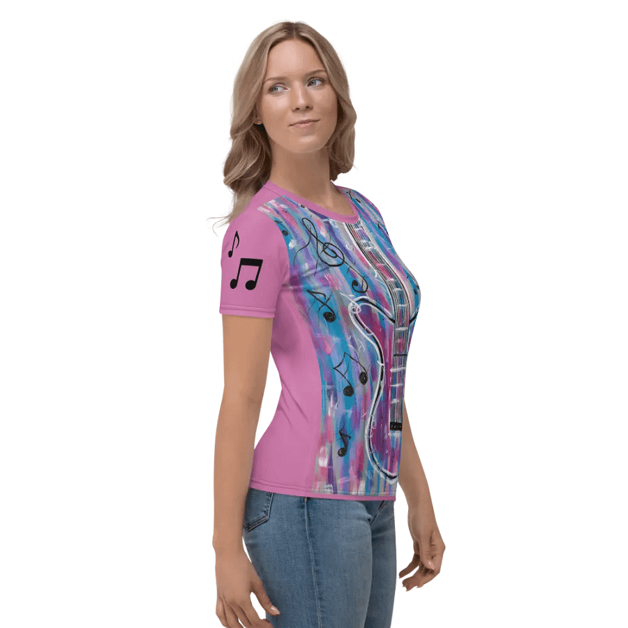 My Guitar (art by Dina R.) acrylic painting picture - Women's Crew Neck T-Shirt product image (3)