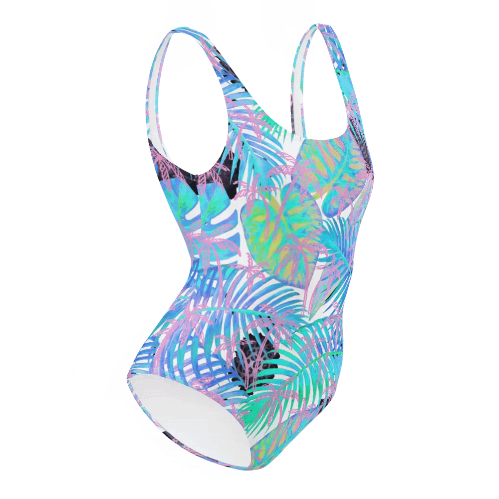 Ladies full swimsuit in lovely tropical blue turquoise palm leaves design. Fresh and trendy. product image (12)