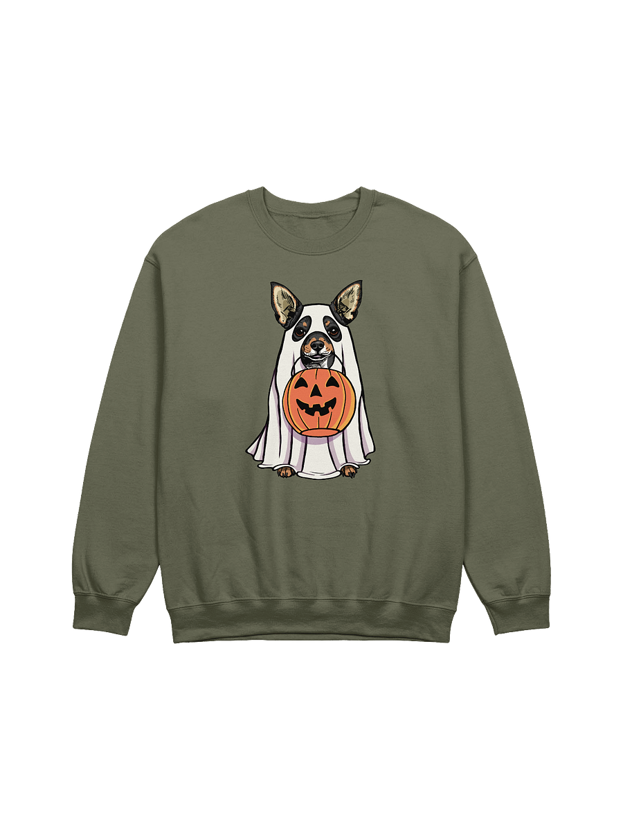 Funny Halloween Chihuahua(Tricolor) Sweatshirt | Funny Chihuahua Wearing a Ghost Costume and Holding a Pumpkin Basket product image (13)
