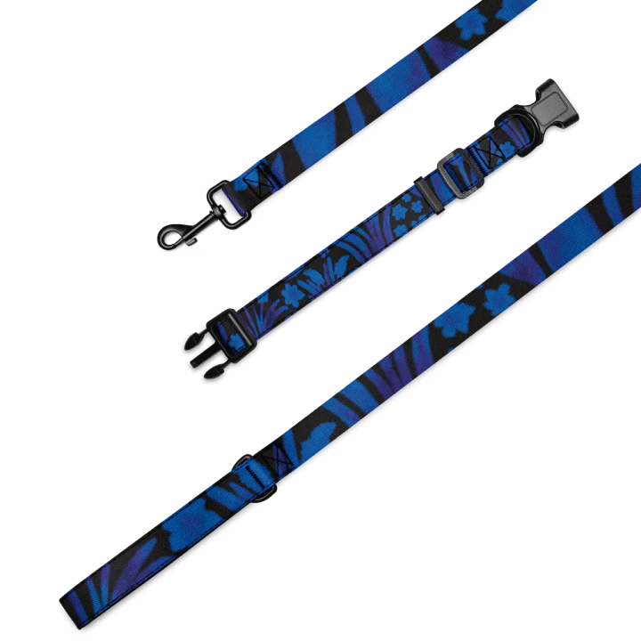 Spring Garden Royal Blue on Black | Elegant Dog Leash & Collar Set – Classic Style for Your Pup product image (1)