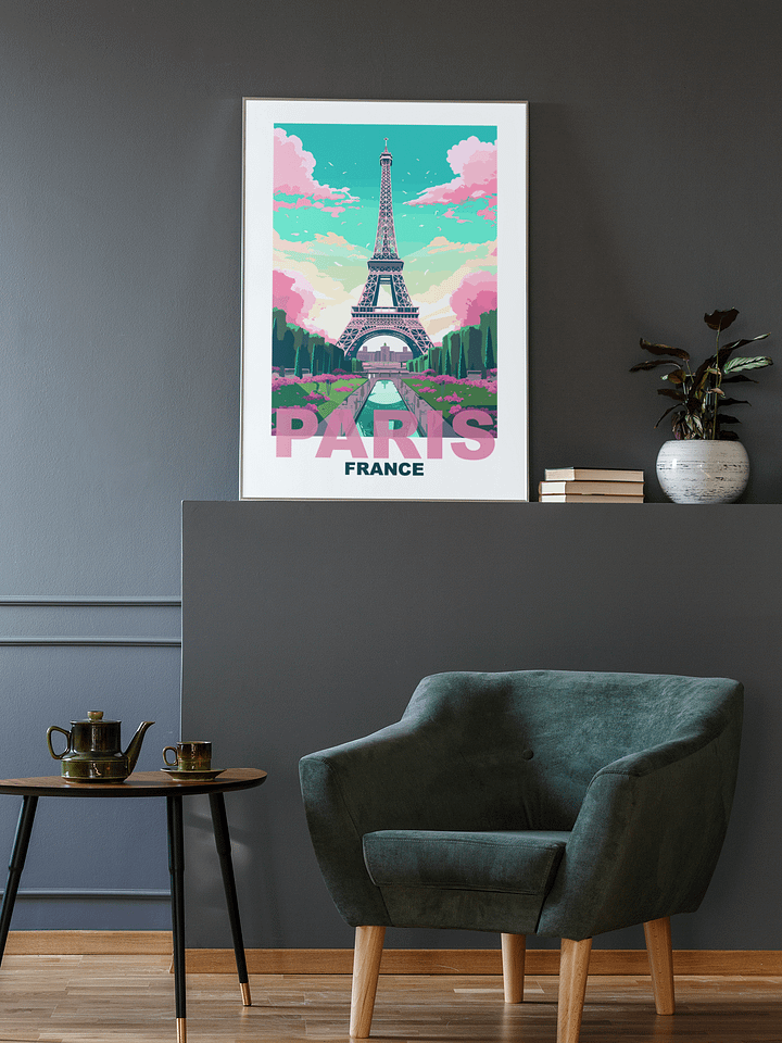 Vibrant Eiffel Tower Art Print, Parisian Skyline at Sunset, Pastel Colors Paris France Poster, Romantic Travel Decor, Chic Wall Art product image (2)