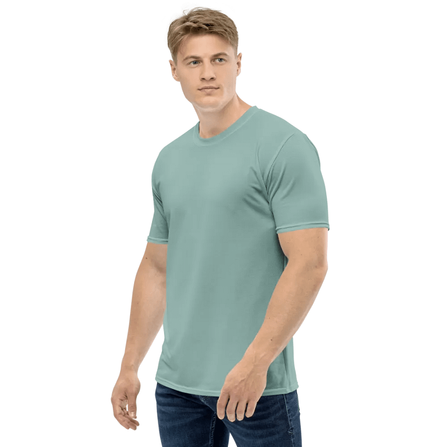 Plain Light Teal Green Soft Summer Men's Crewneck Polyester Heavyweight Premium T-Shirt by Treasure Pie product image (5)