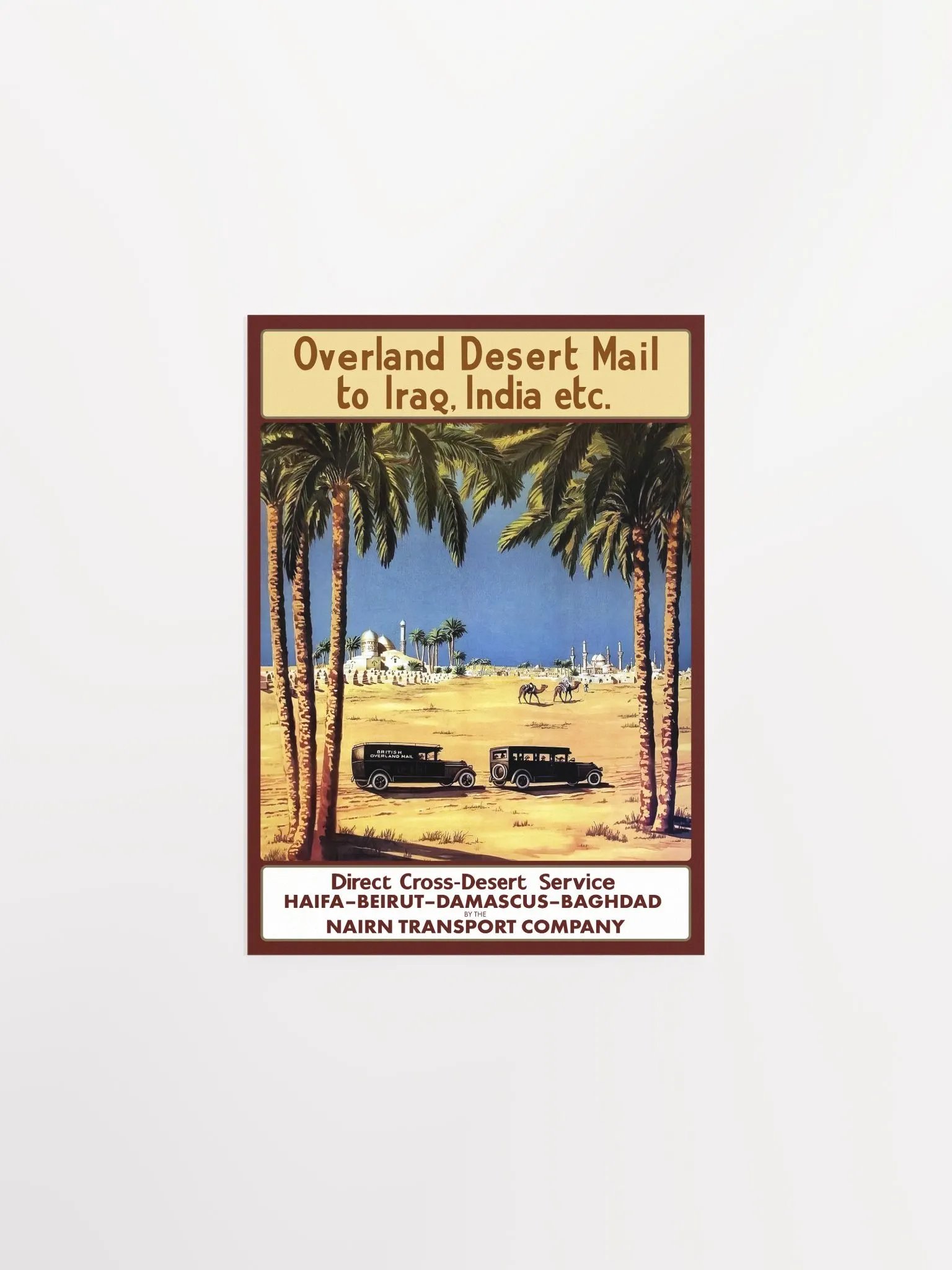 Haifa, Beirut, Damascus, Baghdad. Nairn transport Co. Israel, Palestine, Lebanon, Syria, Iraq 1923 — retro travel poster, vintage travel art product image (6)