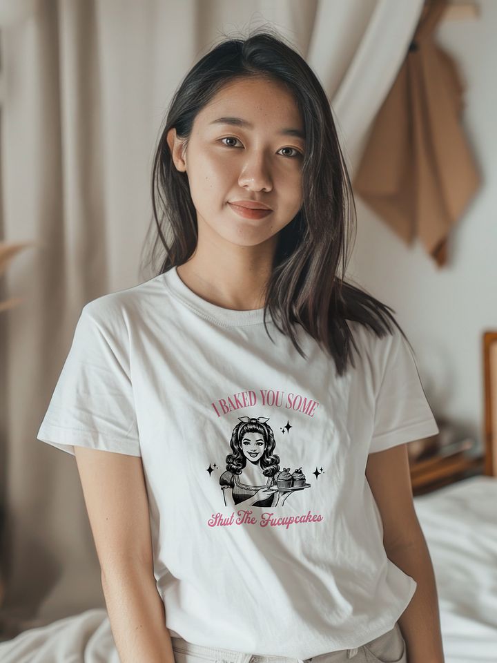 Funny Retro T-Shirt – "I Baked You Some Shut the F*cupcakes" – Sarcastic Vintage Graphic Tee for Women product image (1)