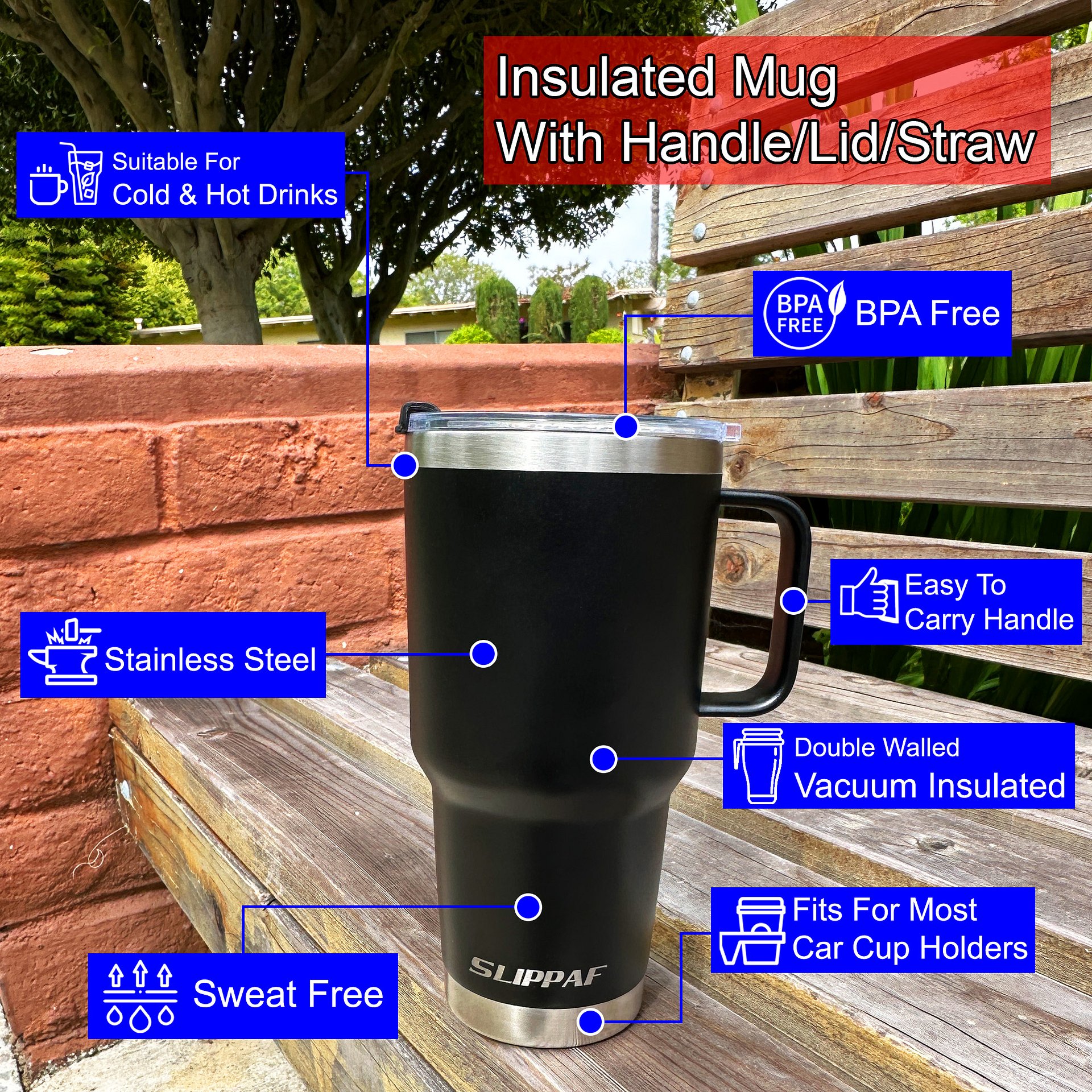 2 pack Tumbler 20 + 30 Oz With Handle, Lid and Straw product image (5)
