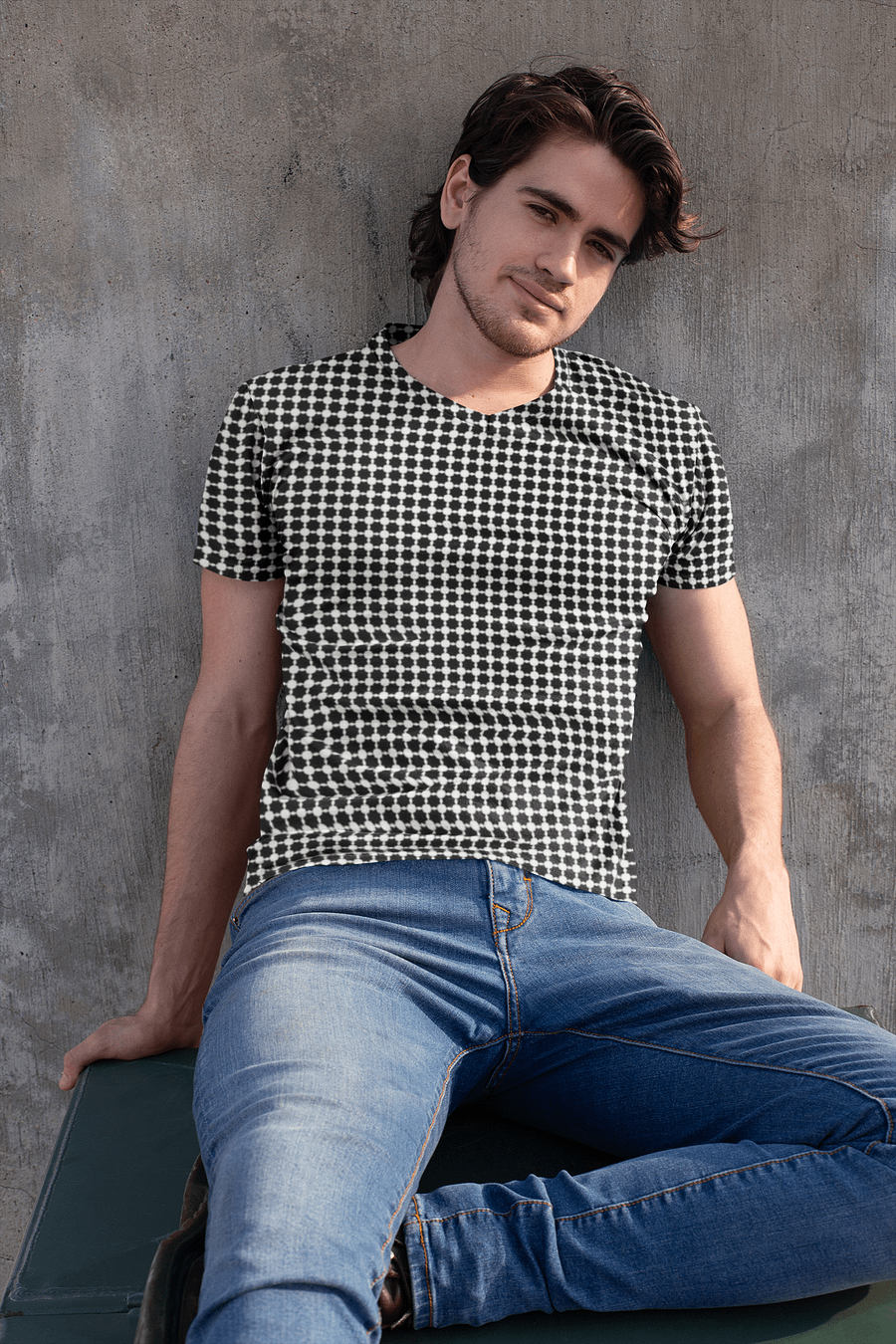 Abstract Black and White Chain Unisex V Neck Sports Jersey product image (1)
