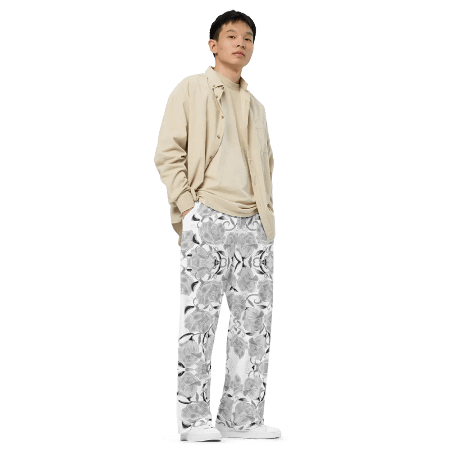 Gray Roses on White Wideleg Pants product image (4)