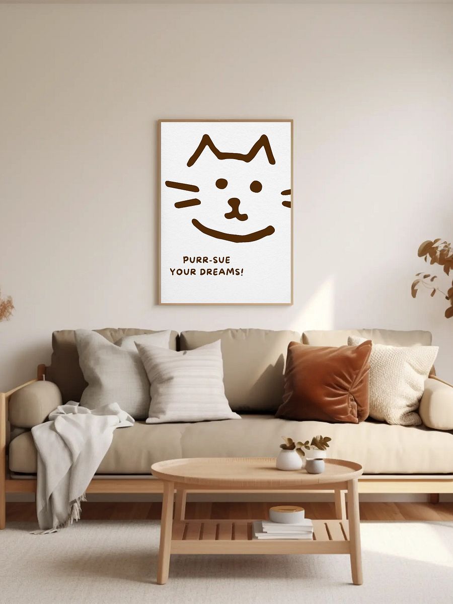 Purr-sue Your Dreams Cat Wall Art - Cute Minimalist Kitty Print, Motivational Animal Poster, Playful Nursery Kids Room Decor, Cat Lover Gift product image (2)