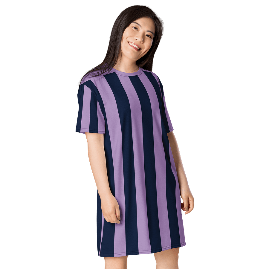 Exclusive Navy & Lavender Striped Oversized T-Shirt Dress | TDS Music product image (4)