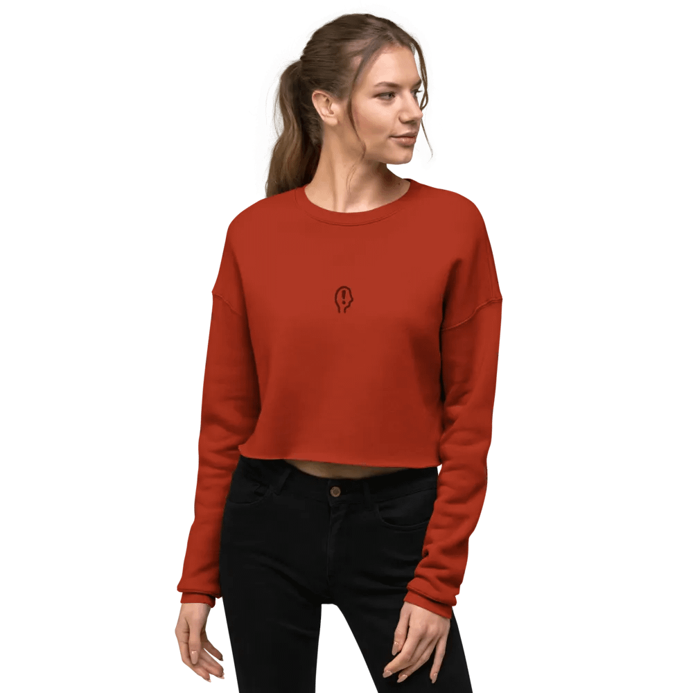 EXCLAIMING MENTALLY (maroon thread) embroidered fleece crop crew product image (9)