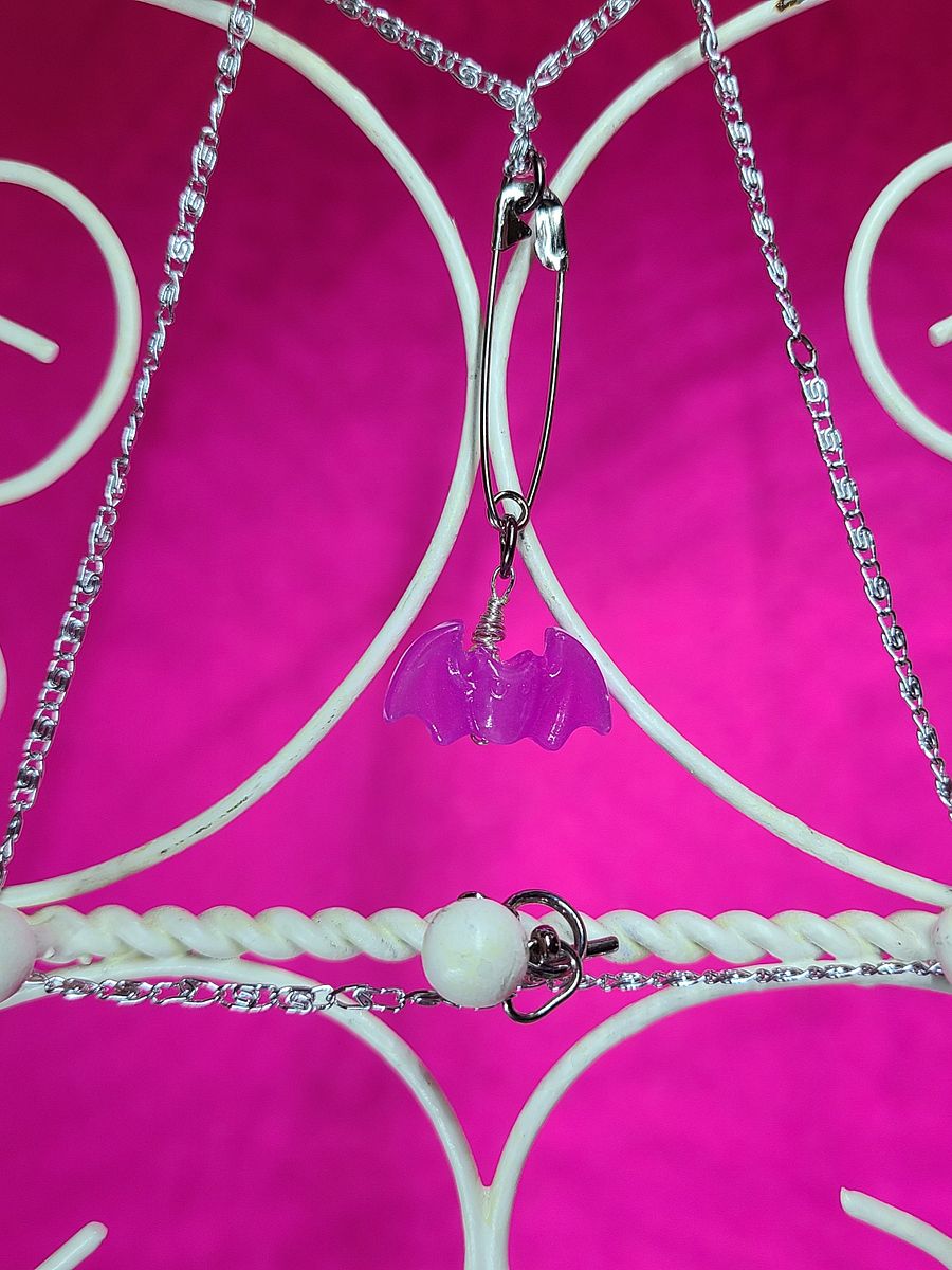 Glow in the Dark Pink Bat wire wrapped Choker necklace product image (1)