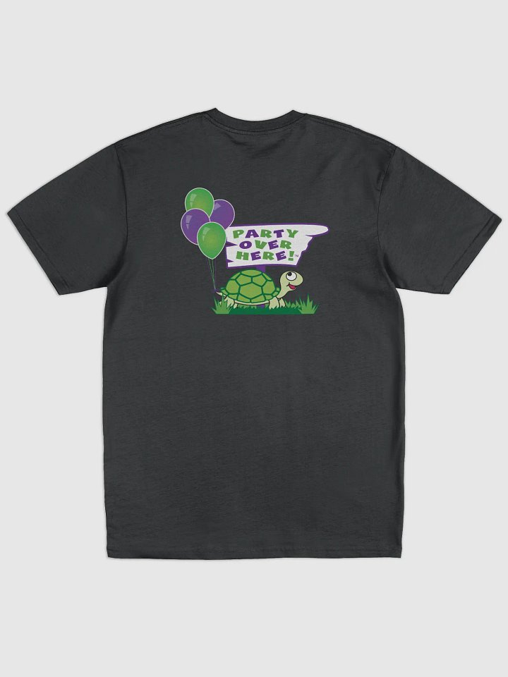 Party Over Here Supporter TShirt Turtle Mascot with balloons floating from tail product image (2)