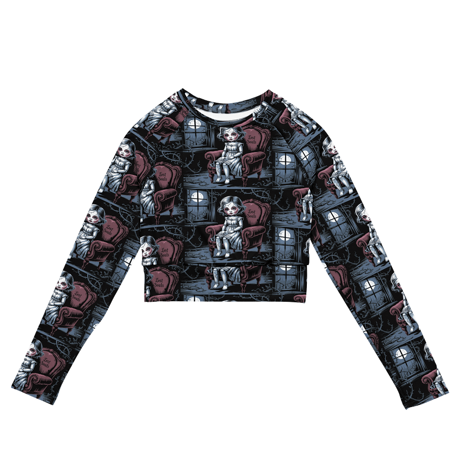 Midnight Veil Designs Gothic All-Over Print Long Sleeve Crop Top - Lost Souls Black product image (2)