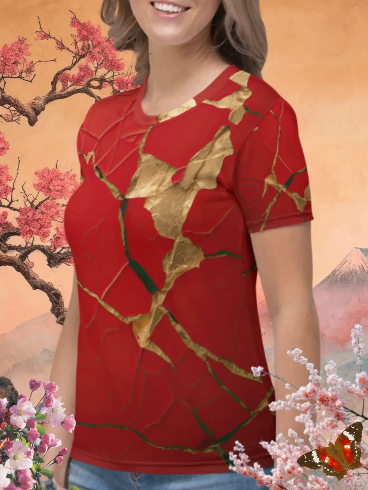 Elegant Red Kintsugi T-Shirt product image (2)