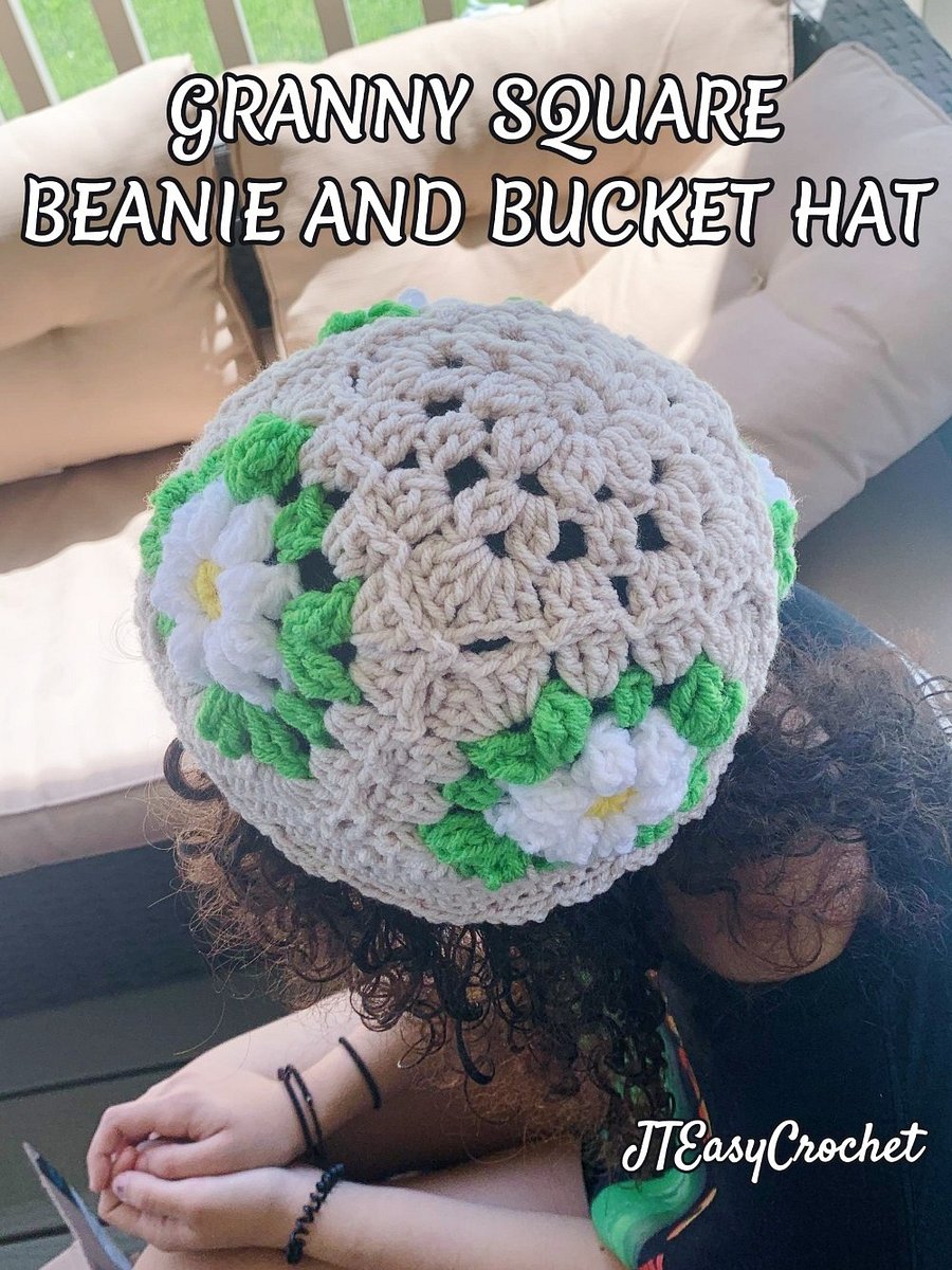 Granny Square Hat Crochet Pattern and VIDEO Sun Hat Beanie Bucket Hat With Brim product image (3)