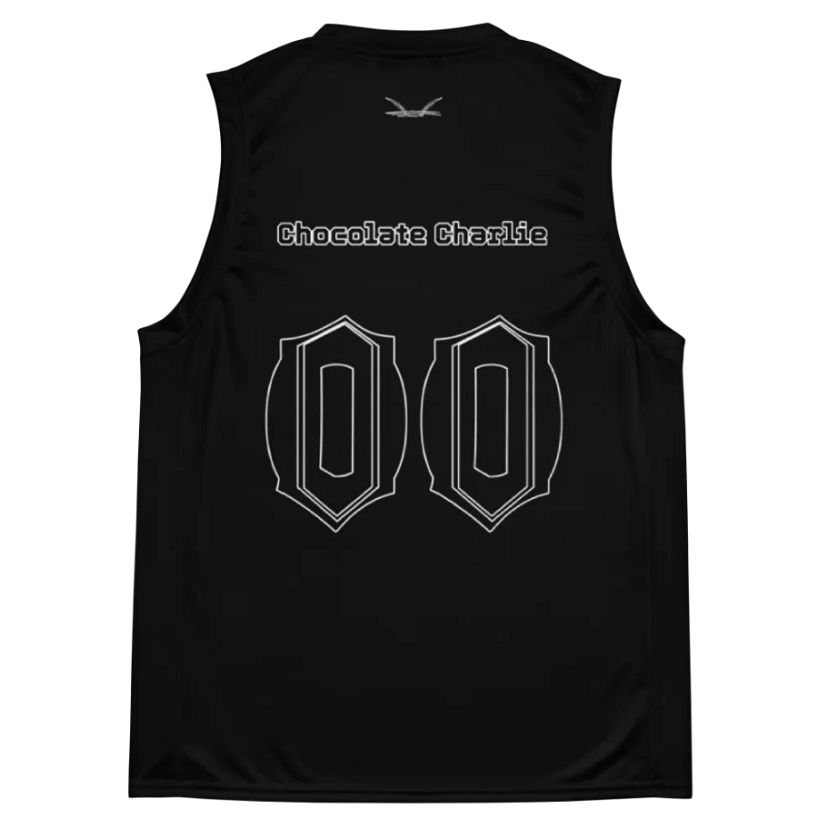 Chocolate Charlie - Black - Recycled Unisex Basketball Jersey - Black HApex Gear Black Logo product image (11)