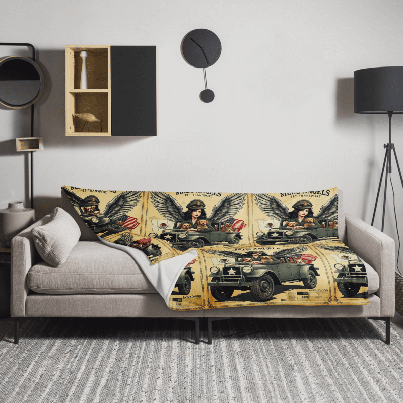 Mel’s Angels Vintage Military Jeep Dog Lover Throw Blanket – Adventure Travel Pet Art, Mexico US Design, Cozy Dog Gift product image (1)