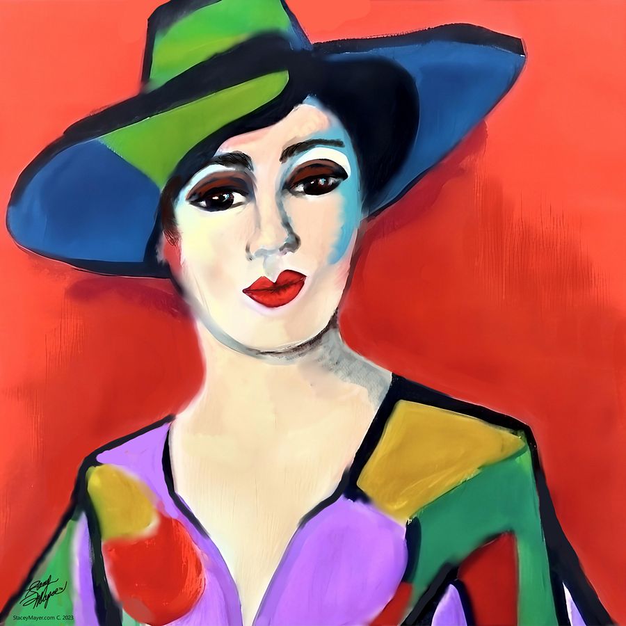 Donna with Hat Glossy Metal Print product image (4)