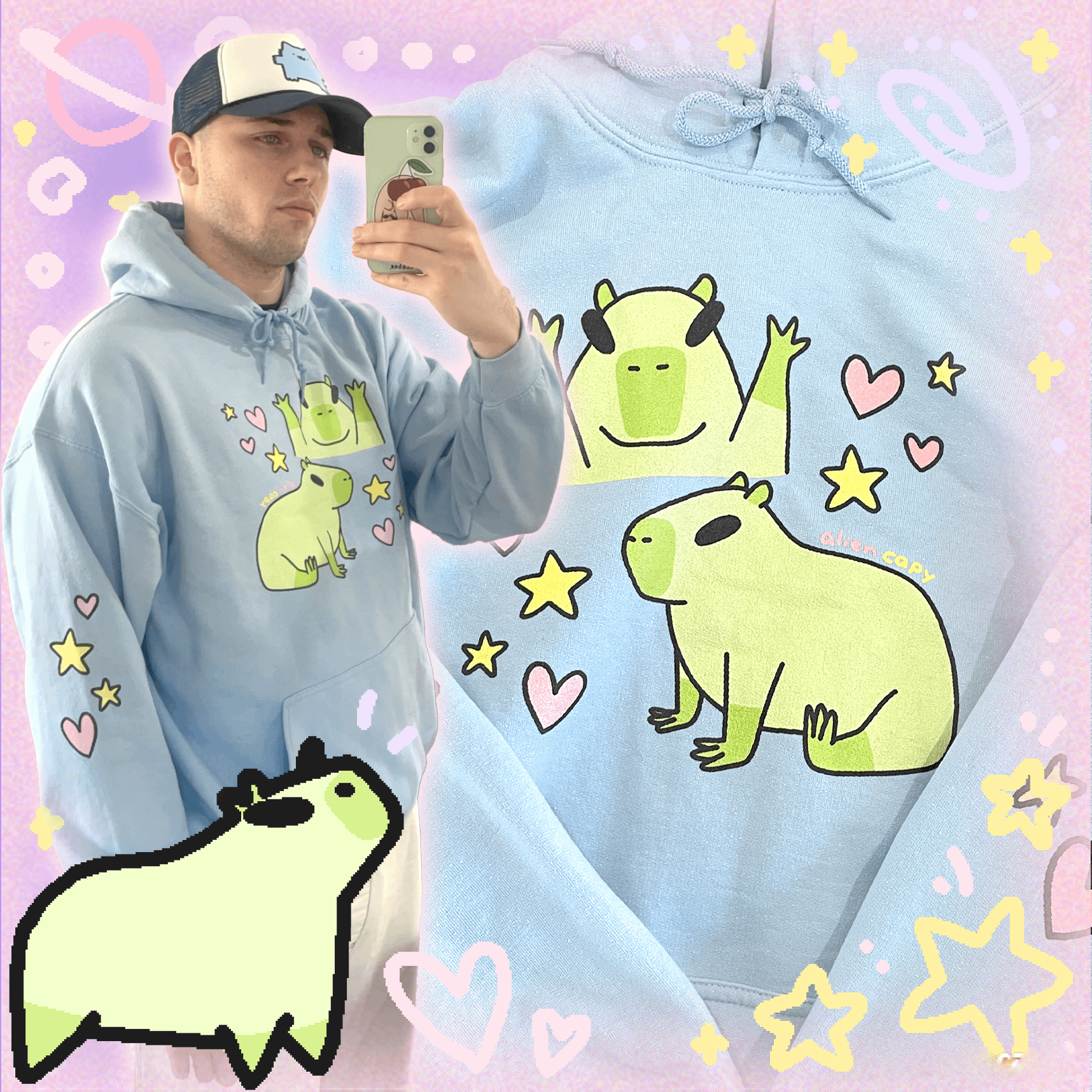 ALIEN CAPY hoodies🩷🩵🖤 product image (1)