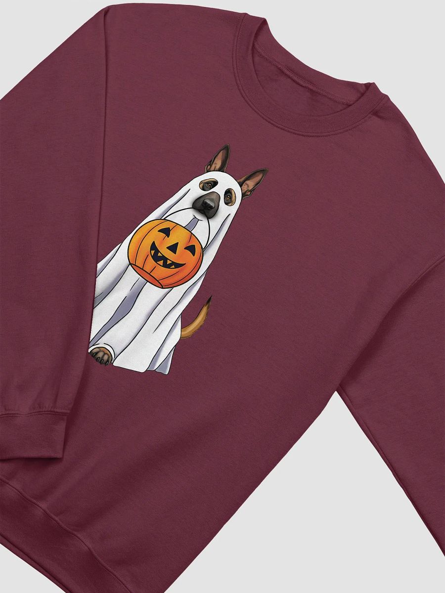 Belgian Malinois Halloween Sweatshirt | Funny Fall and Halloween Malinois Wearing a Ghost Costume with Pumpkin Basket product image (17)