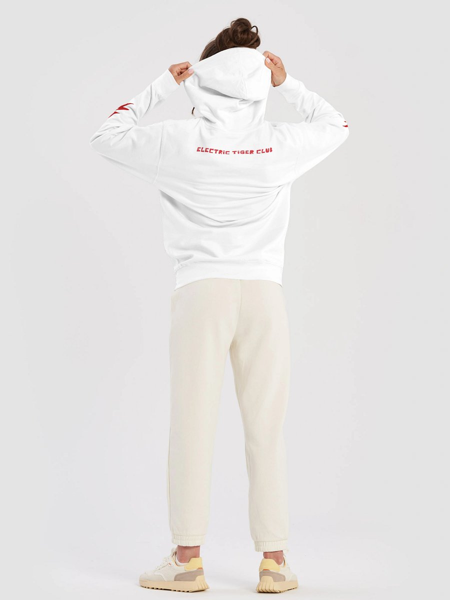 White Electric Tiger with Pink Lightning Bolts - Cotton Hoodie with Front Pocket product image (7)