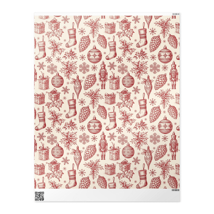 Vintage Christmas Ornaments Red Toile Chinoiserie Wrapping Paper product image (2)