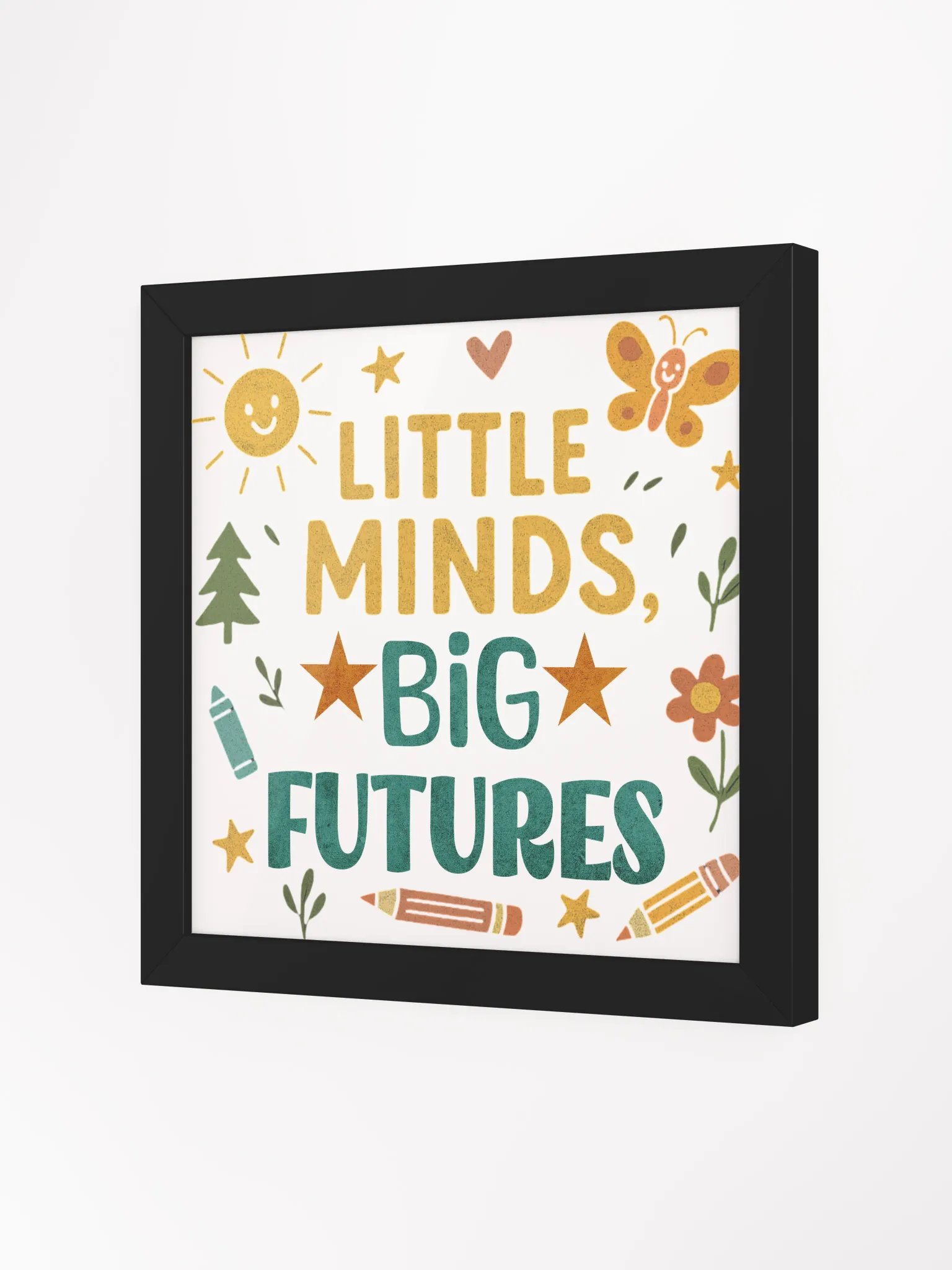 Little Minds Big Futures Framed Poster – Colorful Preschool Teacher Art product image (6)
