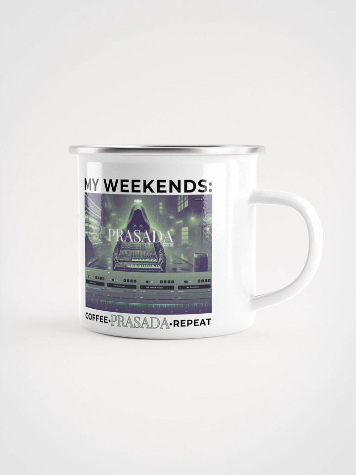 "My Weekends: Coffee, Prasada, Repeat" Enamel Coffee Mug product image (1)
