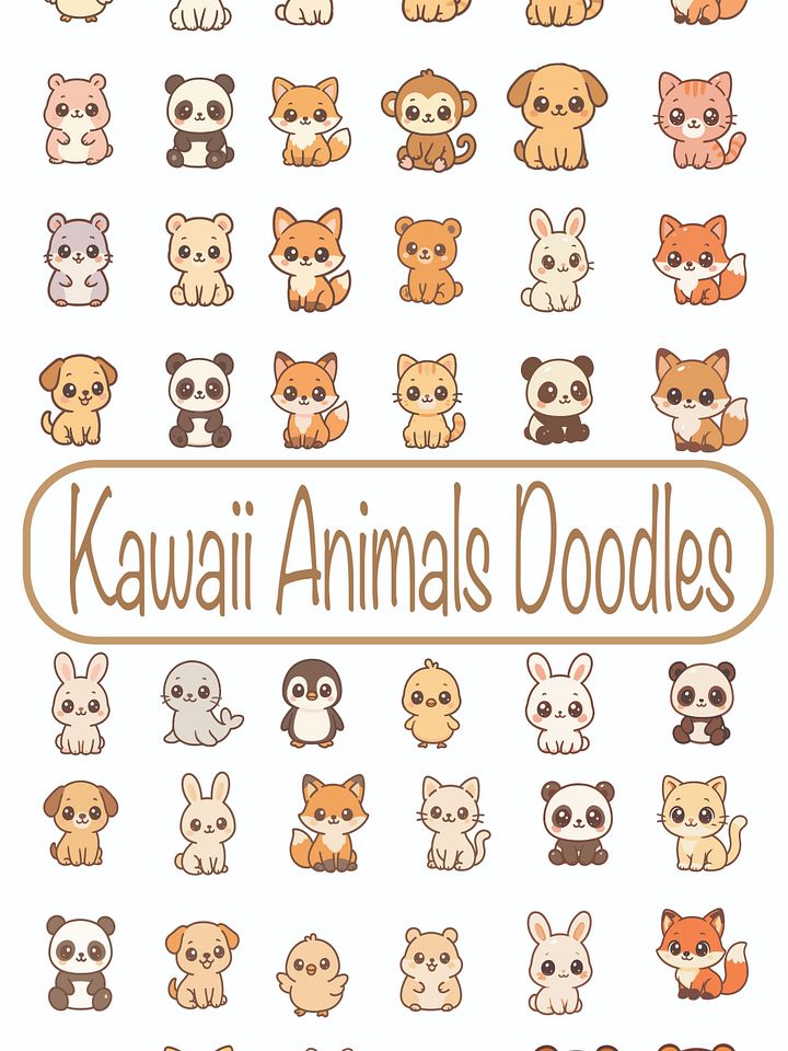 Kawaii Animal Doodles Instant Download product image (1)