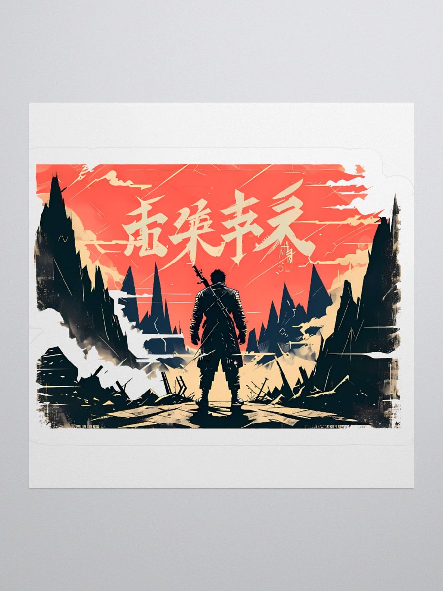 Epic Fantasy Warrior Art - Vibrant Mountain Landscape Sticker product image (1)