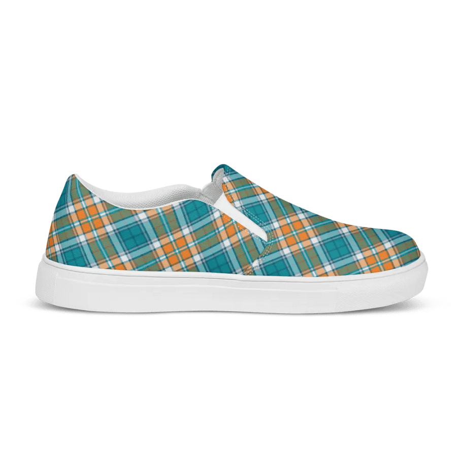 Turquoise and Orange Sporty Plaid Women's Slip On Shoes product image (5)