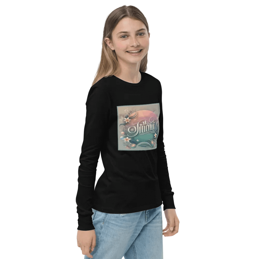 Whimsical Floral Script Youth Long Sleeve T-Shirt product image (4)