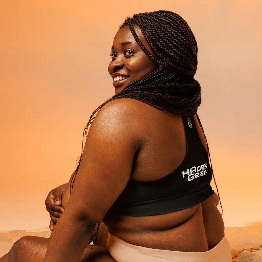 White HApex Gear White Logo Cancer Awareness Orange Ribbon. Black Longline Sports Bra product image (9)