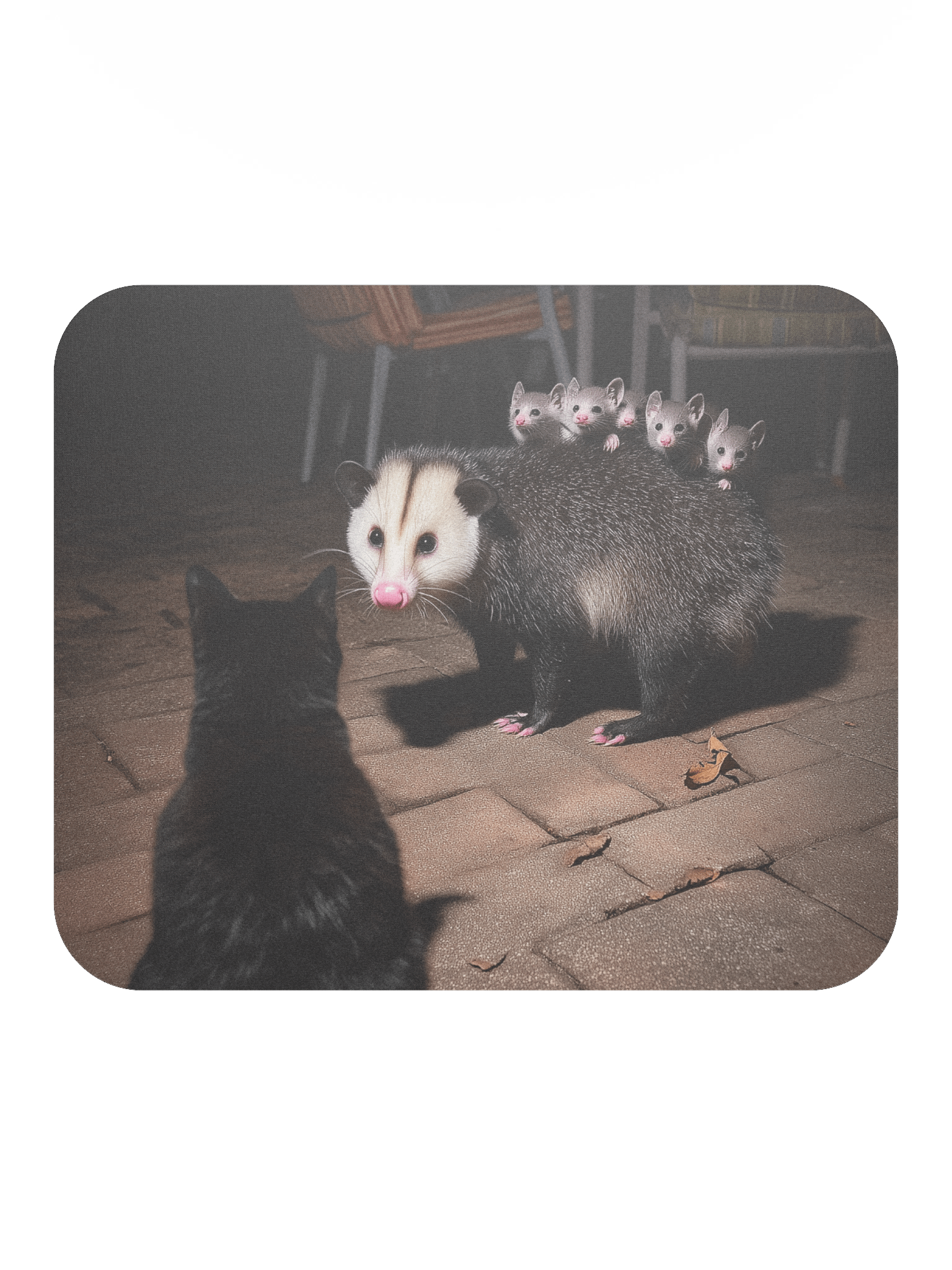 Cat meets opossum family Mouse Pad product image (2)