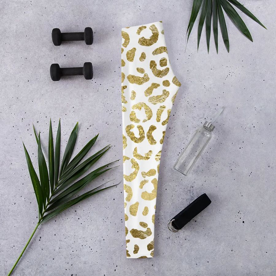 White and Gold Leopard Overlay Print Leggings – Elegant, Bold & Ultra-Stylish product image (2)