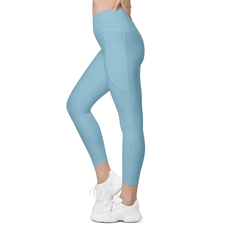 Plain Light Blue Soft Summer Women's High Waisted Premium Crossover Leggings with Pockets by Treasure Pie product image (5)